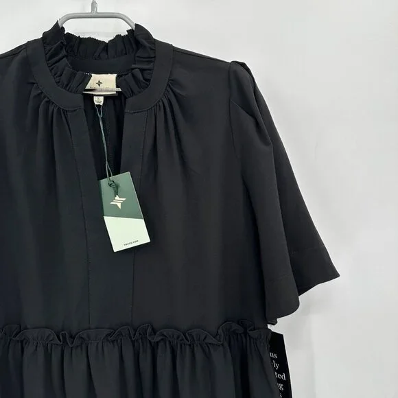 Tuckernuck Black Crepe Crawford Dress sz S A-Line Tiered Mini Flowy A-Line Tuckernuck Black Crepe Crawford Dress sz S A-Line Tiered Mini Flowy A-Line
